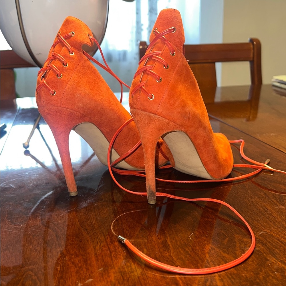 Nine West Suede Orange Stiletto Heels - Picture 2 of 5